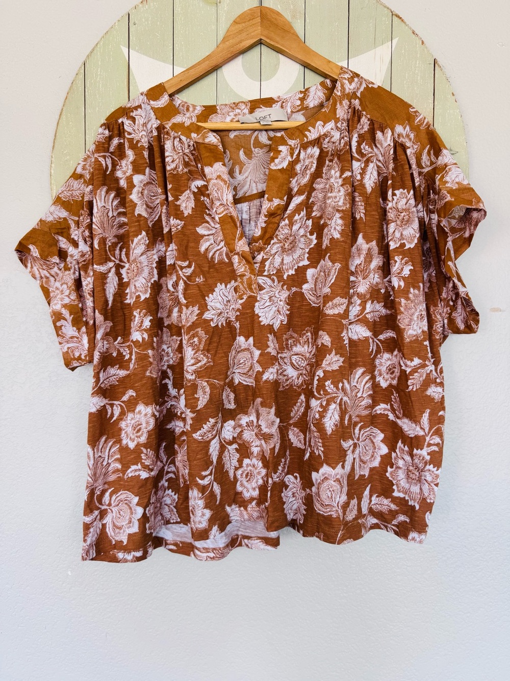 Loft floral 100% cotton rust colored relaxed blouse